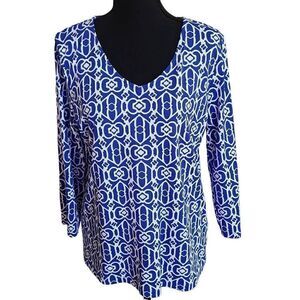 Sunsets & Sweet Tea Womens Blue White Print Sun Protective Top Medium